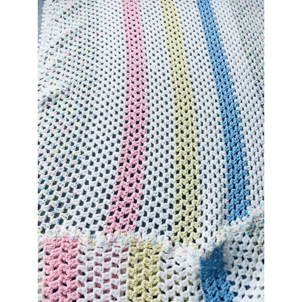 Vintage Crochet Receiving Baby Blanket Pastel Handmade Afghan Throw Baby Neutral
